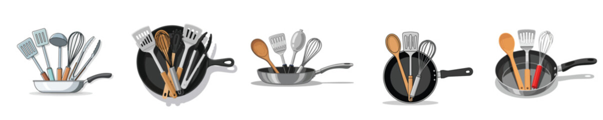  Vector image of cooking utensils in a pan