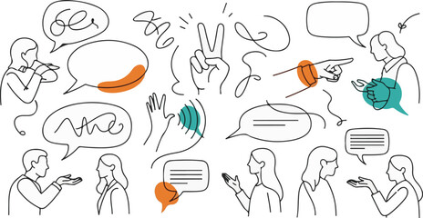 Line Art Illustrations of Communication and Interaction