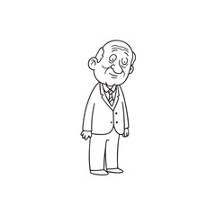 Old man with formal suit black and white vector illustration for classic portrait artwork design
