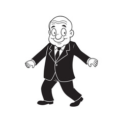 Old man with formal suit black and white vector illustration for classic portrait artwork design
