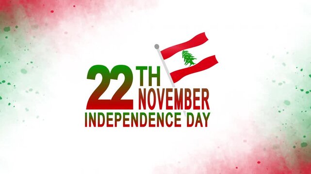Lebanon independence day text animation with waving flag. Suitable for social media campaigns, event promotions, and educational materials.