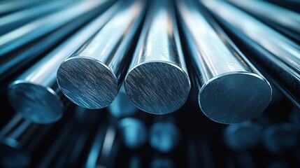 Close - up of Polished Stainless Steel Round Bars