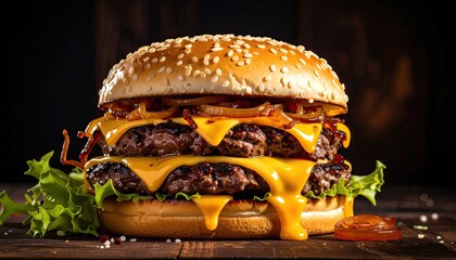 Gourmet double cheeseburger, juicy and melted cheese