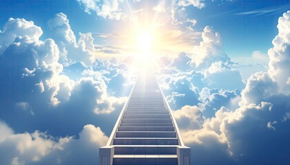 Stairway to heaven, bright, radiant, cloud-filled sky
