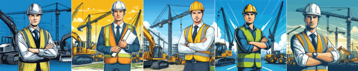 Vector image of a contractor with a heavy equipment background