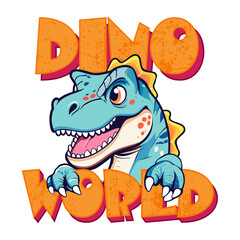 Vector illustration, dinosaur world. Design for t-shirt printing, templates for celebrations, advertisements, branding, banners, covers, labels, posters, offers, holidays, dtf.