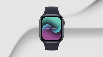 Gradient apple watch mockup design for wrist wearable technology with customizable screen interface display