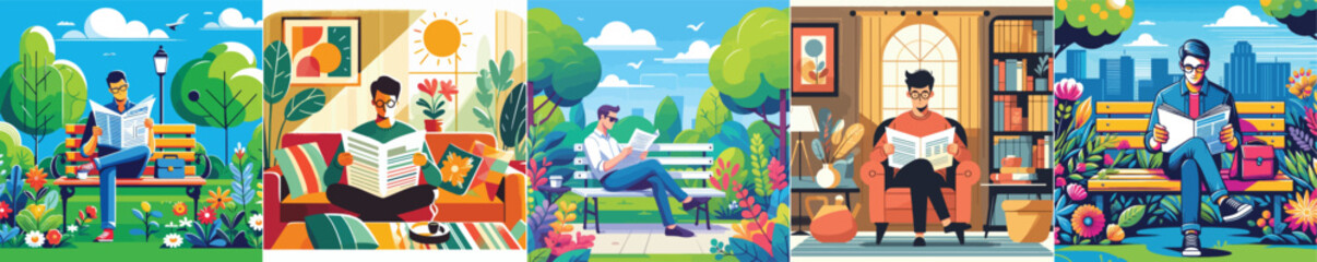  Vector image of a person reading a newspaper