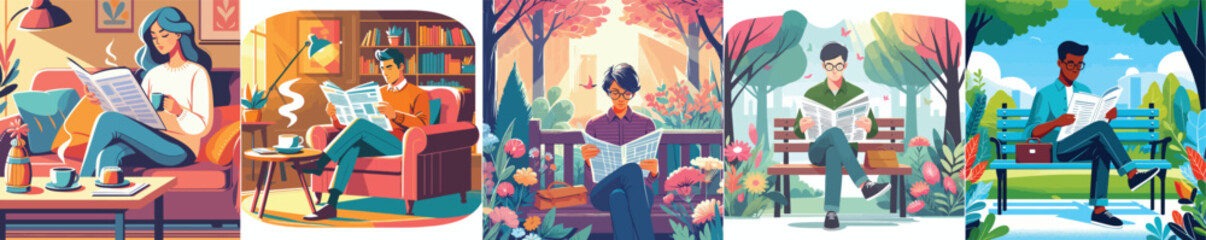  Vector image of a person reading a newspaper