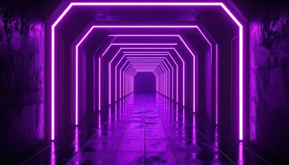 Neon purple tunnel. Glowing, futuristic corridor