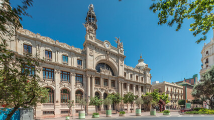 Historic Post Office in Valencia timelapse hyperlapse at City Hall Square. Spain