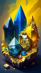 Colorful crystalline gems on rock