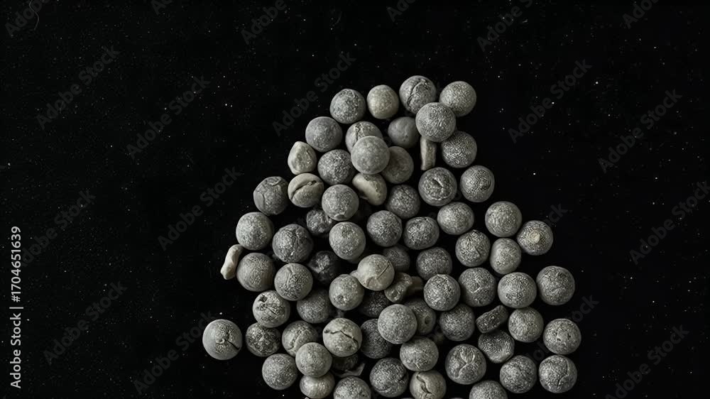 Poster abstract 3d animation of spherical grey objects floating in outer space