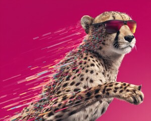 Stylish Cheetah Wearing Futuristic Sunglasses in Motion