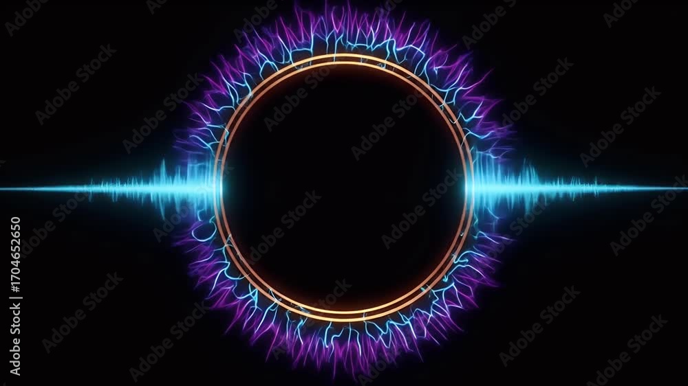 Poster abstract animated background with circle frame sound wave energy effects