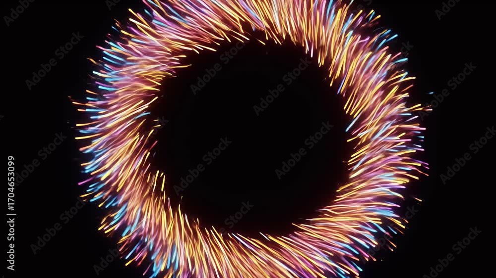 Poster abstract animated circle of colored lines on black background