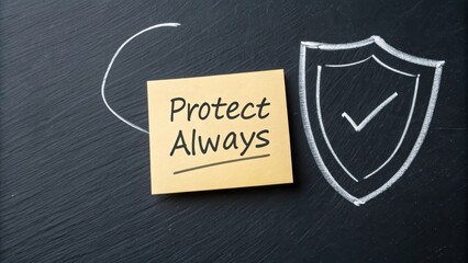 Sticky Note with Protect Always Messaging and Shield Drawing