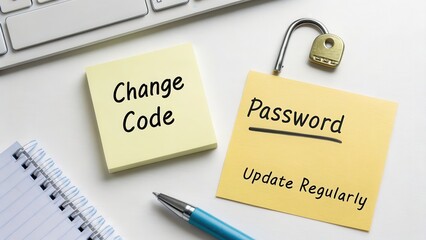 Sticky Notes with Password Reminders and Pen on Desk Workspace