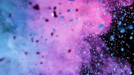 Abstract Background Exploding Powder Pink Blue Smoke Particles Stream - Powered by Adobe