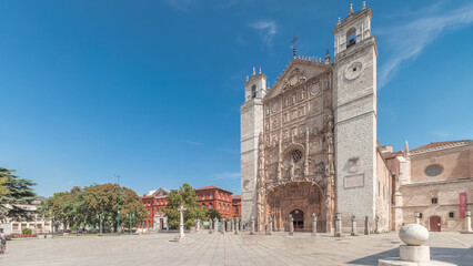 San Pablo Church in Valladolid with detailed facade and twin towers timelapse