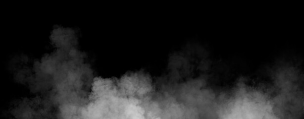 Panoramic view fire smoke, fog on isolated black background, creating a mysterious and backdrop, creating a dreamy, atmospheric effect for artistic