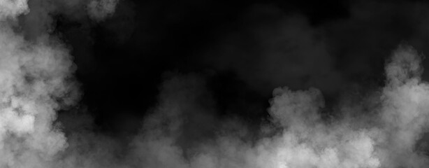 Panoramic view fire smoke, fog on isolated black background, creating a mysterious and backdrop, creating a dreamy, atmospheric effect for artistic