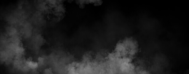 Panoramic view fire smoke, fog on isolated black background, creating a mysterious and backdrop, creating a dreamy, atmospheric effect for artistic