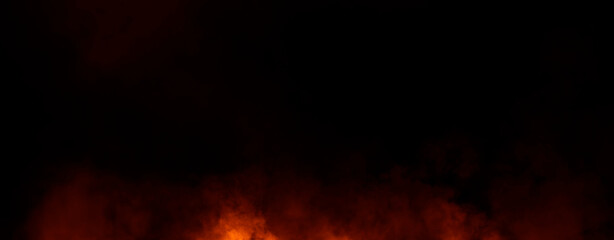 Panoramic view fire smoke, fog on isolated black background, creating a mysterious and backdrop, creating a dreamy, atmospheric effect for artistic