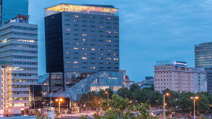 The Schwedenplatz is a square in central Vienna, located at the Danube Canal aerial day to night timelapse