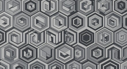 Seamless Hexagon Pattern Background Grey Scale Abstract Geometric Design for Website or Print