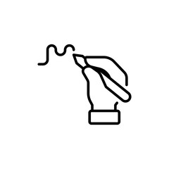 Handwriting recognition icon. Simple outline style. Hand holding pen, writing signature, conclusion contract, authentication technology concept. Thin line symbol. Isolated design.