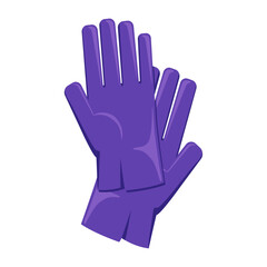 Pair of vibrant purple rubber cleaning gloves isolated on white background