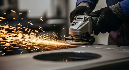 Metalworker Grinding Metal with Sparks.