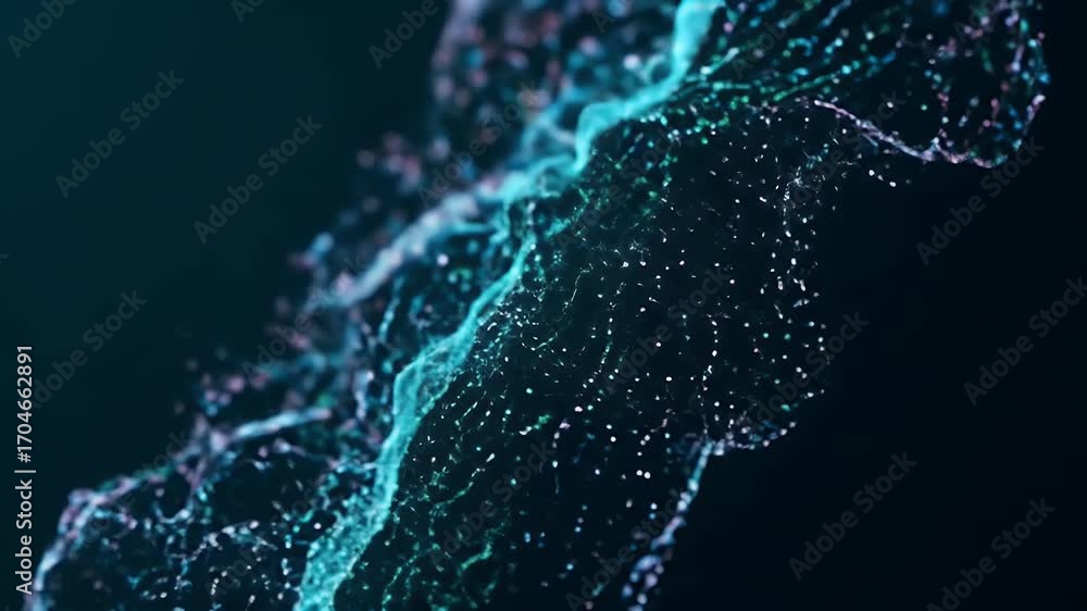 Poster abstract background wave of blue particles connection network