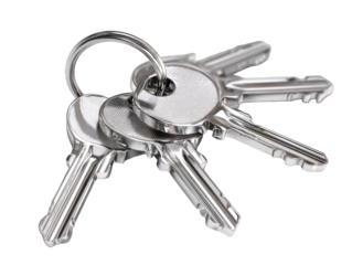 Close-up of three metal keys on a keyring
