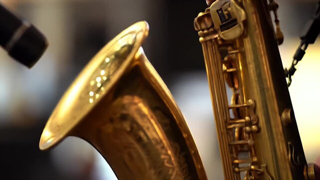 Golden Saxophone Close-Up: Captivating Details of a Musical Instrument's Beauty, Harmony