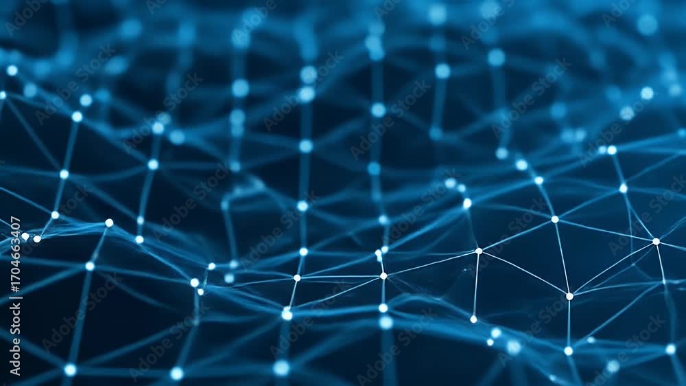 Aufkleber abstract background with blue connection network and dots motion