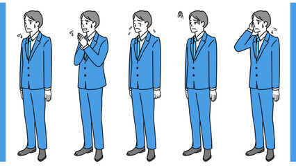 困っている若いビジネスマンの全身イラストセット