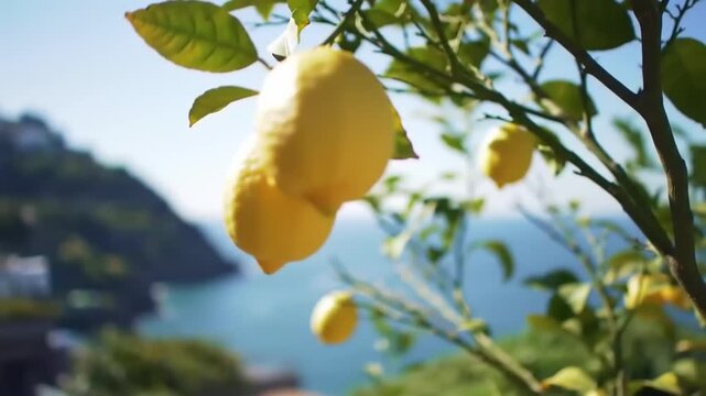 Lemons on a tree overlooking the sea