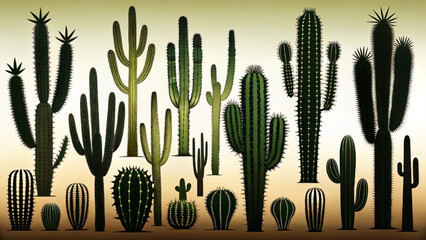 a variety of cacti plants in different shapes and sizes