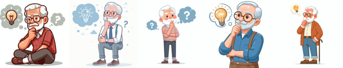 vector image of full body old man thinking idea