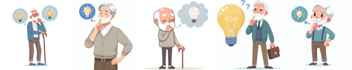 vector image of full body old man thinking idea