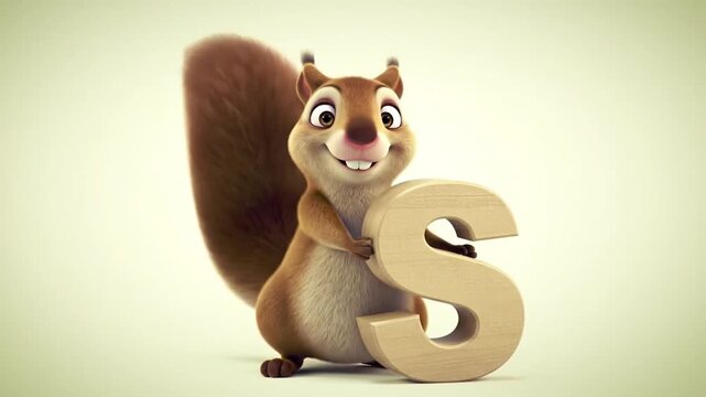 Cartoon squirrel holds letter s