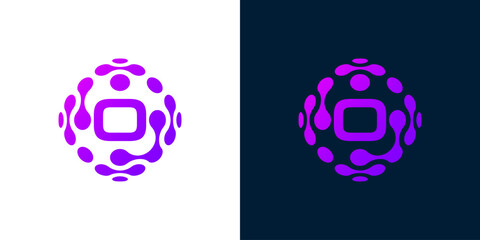 Abstract globe logo with letter O, technology sphere, for digital, technology, computer data