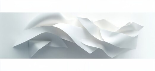 Fototapeta premium Abstract composition featuring soft flowing white paper sheets creating smooth waves and folds with subtle shadows on a white background, evoking calm and minimalism