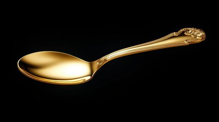 elegant golden spoon with intricate handle design on black background