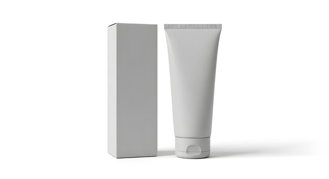 Blank white tube and box packaging mockup for cosmetics or skincare
