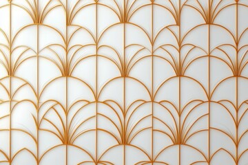 Seamless repeating pattern of abstract orange lines forming symmetrical fan shapes on a white background, evoking elegance and harmony