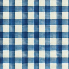 Close-up of fabric with blue and white checkered pattern showing textured weave