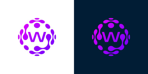 Abstract globe logo with letter W, technology sphere, for digital, technology, computer data